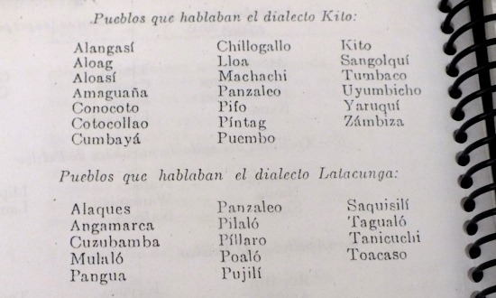David Guevara 1966-ban publikált könyvében fellelhető az összes salasaca családnév