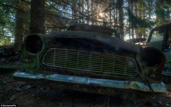 A világ érdekes rejtély misztikus autótemető Belgium Saint-Léger Chantillon Chatillon autó temető erdő roncs amerikai katona