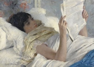 Gabriel Ferrier (1847 - 1914): "Woman Reading in Bed"
